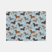 Dachshund Paws and Botten Pattern Blue Fleece Deken (Voorkant (Horizontaal))