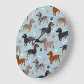 Dachshund Paws and Botten Pattern Blue Grote Klok (Hoek)