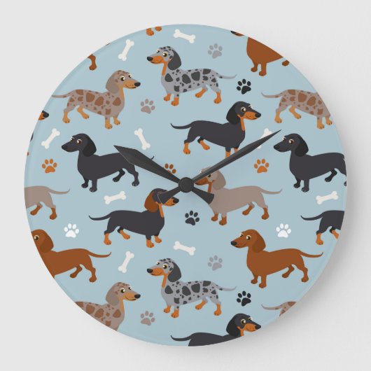 Dachshund Paws and Botten Pattern Blue Grote Klok (Voorkant)