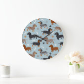 Dachshund Paws and Botten Pattern Blue Grote Klok (Huis)
