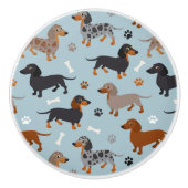 Dachshund Paws and Botten Pattern Blue Keramische Knop (Voorkant)