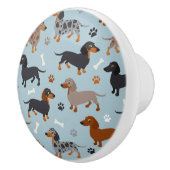 Dachshund Paws and Botten Pattern Blue Keramische Knop (Rechts)