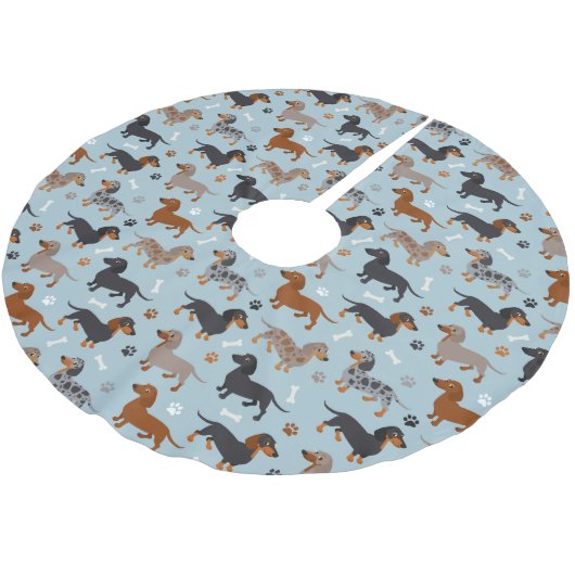 Dachshund Paws and Botten Pattern Blue Kerstboom Rok (Gekanteld)