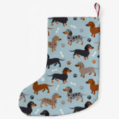 Dachshund Paws and Botten Pattern Blue Kleine Kerstsok (Achterkant)