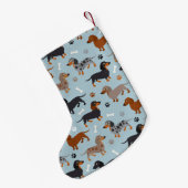 Dachshund Paws and Botten Pattern Blue Kleine Kerstsok (Achterkant (Hangend))