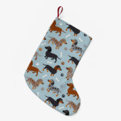 Dachshund Paws and Botten Pattern Blue Kleine Kerstsok (Voorkant (Hangend))
