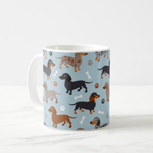 Dachshund Paws and Botten Pattern Blue Koffiemok (Voorkant links)