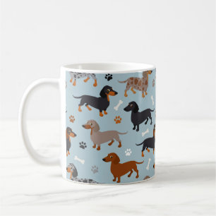 Dachshund Paws and Botten Pattern Blue Koffiemok