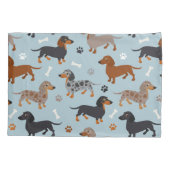 Dachshund Paws and Botten Pattern Blue Kussensloop (Achterkant)