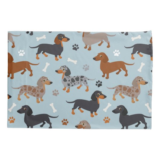 Dachshund Paws and Botten Pattern Blue Kussensloop (Achterkant)