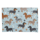 Dachshund Paws and Botten Pattern Blue Kussensloop (Voorkant)