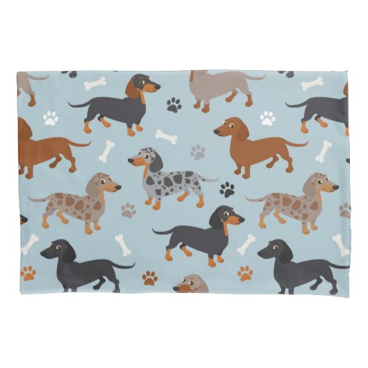 Dachshund Paws and Botten Pattern Blue Kussensloop (Voorkant)