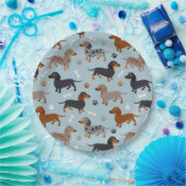 Dachshund Paws and Botten Pattern Blue Papieren Bordje (Feest)