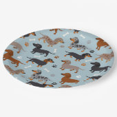 Dachshund Paws and Botten Pattern Blue Papieren Bordje (Gekanteld)