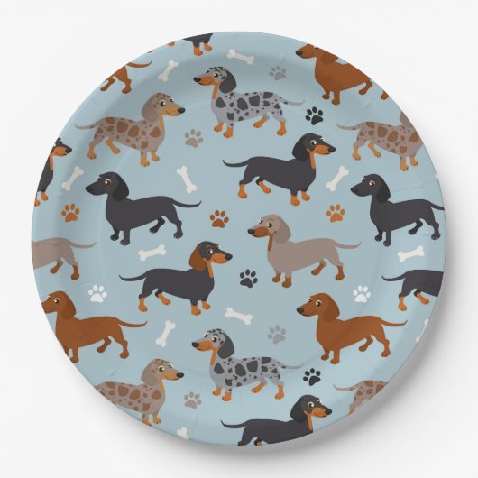 Dachshund Paws and Botten Pattern Blue Papieren Bordje (Voorkant)