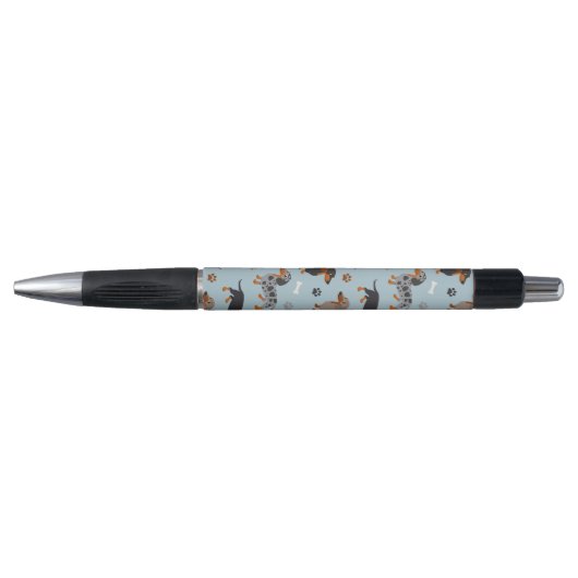 Dachshund Paws and Botten Pattern Blue Pen (Voorkant)