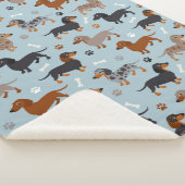Dachshund Paws and Botten Pattern Blue Sherpa Deken (3/4)