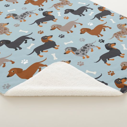 Dachshund Paws and Botten Pattern Blue Sherpa Deken (3/4)