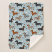 Dachshund Paws and Botten Pattern Blue Sherpa Deken (Voorkant)