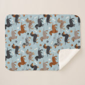 Dachshund Paws and Botten Pattern Blue Sherpa Deken (Voorkant (horizontaal))