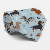 Dachshund Paws and Botten Pattern Blue Stropdas (Opgerold)