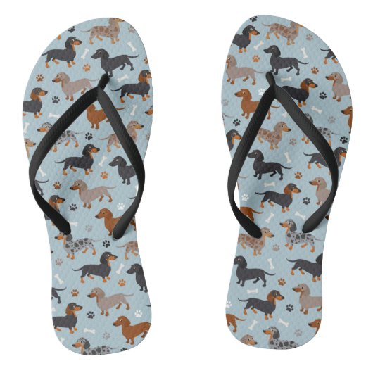 Dachshund Paws and Botten Pattern Blue Teenslippers (Voetbed)