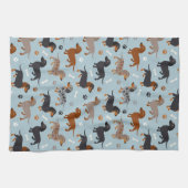 Dachshund Paws and Botten Pattern Blue Theedoek (Horizontaal)