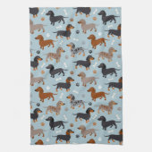 Dachshund Paws and Botten Pattern Blue Theedoek (Verticaal)
