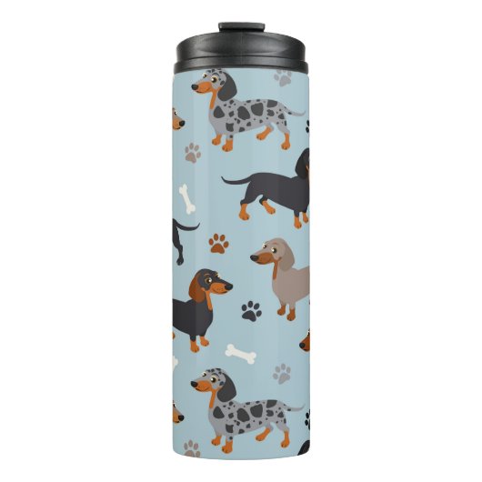 Dachshund Paws and Botten Pattern Blue Thermosbeker (Voorkant)