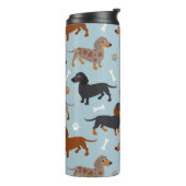 Dachshund Paws and Botten Pattern Blue Thermosbeker (Gedraaid links)