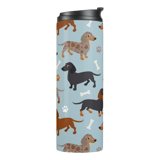 Dachshund Paws and Botten Pattern Blue Thermosbeker (Gedraaid links)