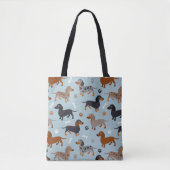 Dachshund Paws and Botten Pattern Blue Tote Bag (Voorkant)