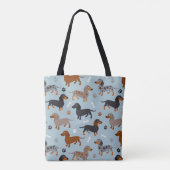 Dachshund Paws and Botten Pattern Blue Tote Bag (Achterkant)