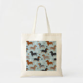 Dachshund Paws and Botten Pattern Blue Tote Bag (Voorkant)