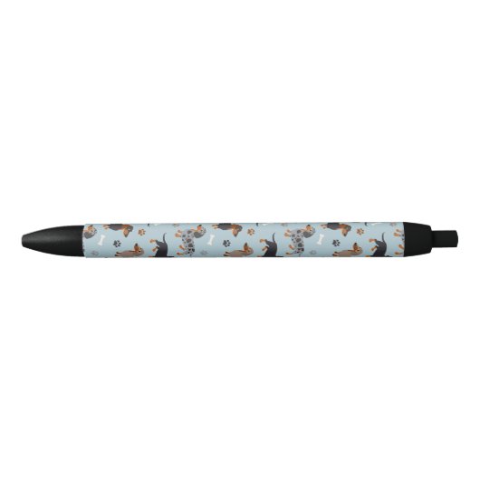 Dachshund Paws and Botten Pattern Blue Zwarte Inkt Pen (Voorkant)