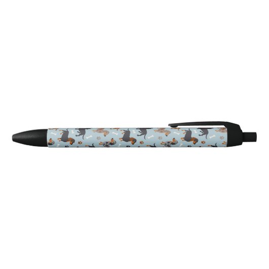 Dachshund Paws and Botten Pattern Blue Zwarte Inkt Pen (Bovenkant)