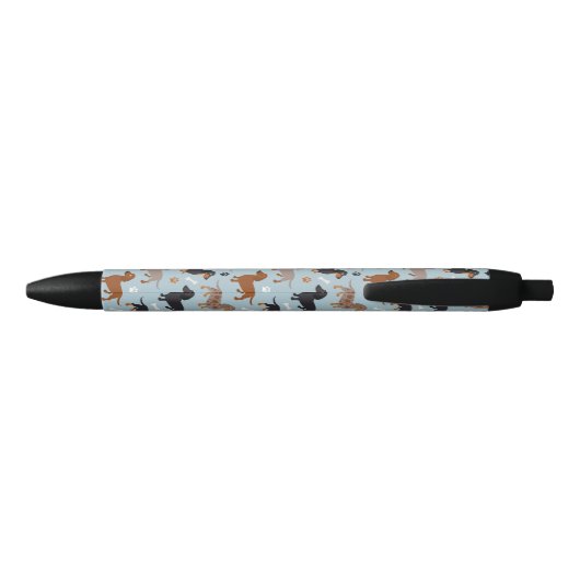 Dachshund Paws and Botten Pattern Blue Zwarte Inkt Pen (Achterkant)