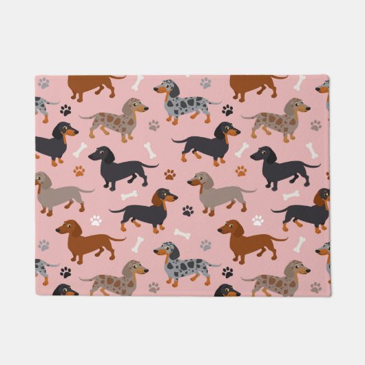 Dachshund Paws and Botten Pattern Pink Deurmat (Voorkant)