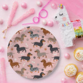 Dachshund Paws and Botten Pattern Pink Papieren Bordje (Feest)