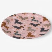 Dachshund Paws and Botten Pattern Pink Papieren Bordje (Gekanteld)