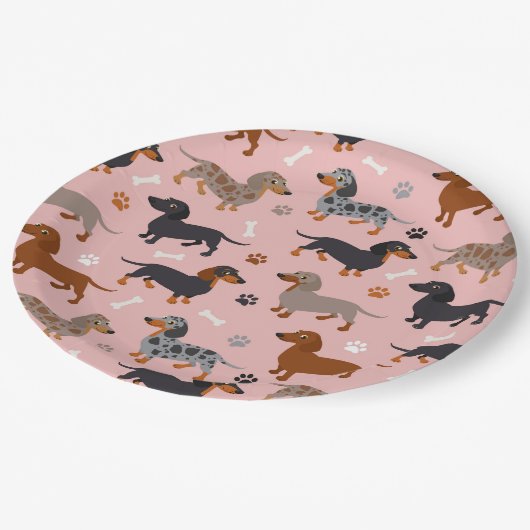 Dachshund Paws and Botten Pattern Pink Papieren Bordje (Gekanteld)