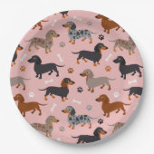 Dachshund Paws and Botten Pattern Pink Papieren Bordje (Voorkant)