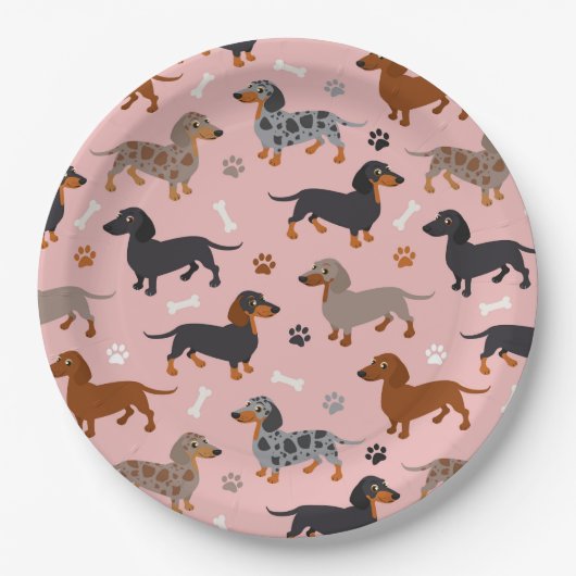 Dachshund Paws and Botten Pattern Pink Papieren Bordje (Voorkant)
