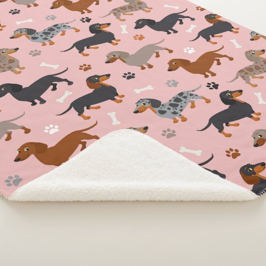 Dachshund Paws and Botten Pattern Pink Sherpa Deken (3/4)