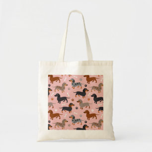 Dachshund Paws and Botten Pattern Pink Tote Bag