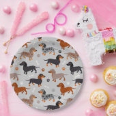 Dachshund Paws en Botten Pattern Grey Papieren Bordje (Feest)