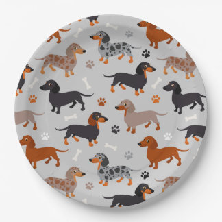 Dachshund Paws en Botten Pattern Grey Papieren Bordje
