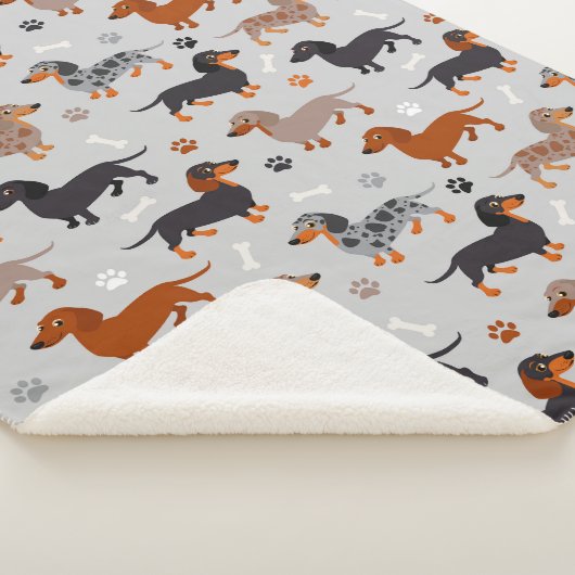 Dachshund Paws en Botten Pattern Grey Sherpa Deken (3/4)