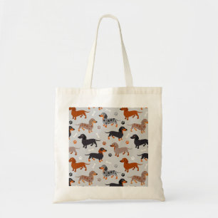 Dachshund Paws en Botten Pattern Grey Tote Bag