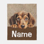 Dachshund Peeking Puppy Dog Pet Fleece Deken (Voorkant)